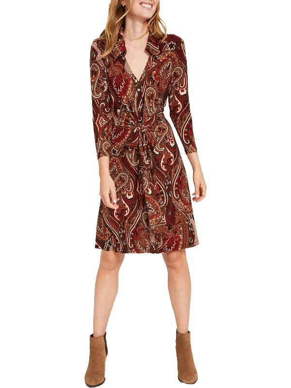 Stock Up and Save flowy evening dressPetites Womens Paisley Knee Shirtdress