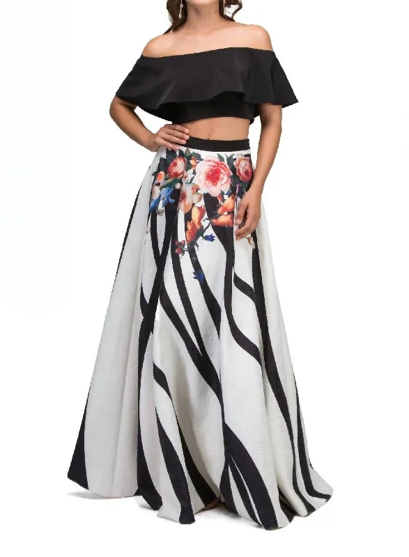 Deep Discounts shift dress2Pc Floral Print Gown In Black/print