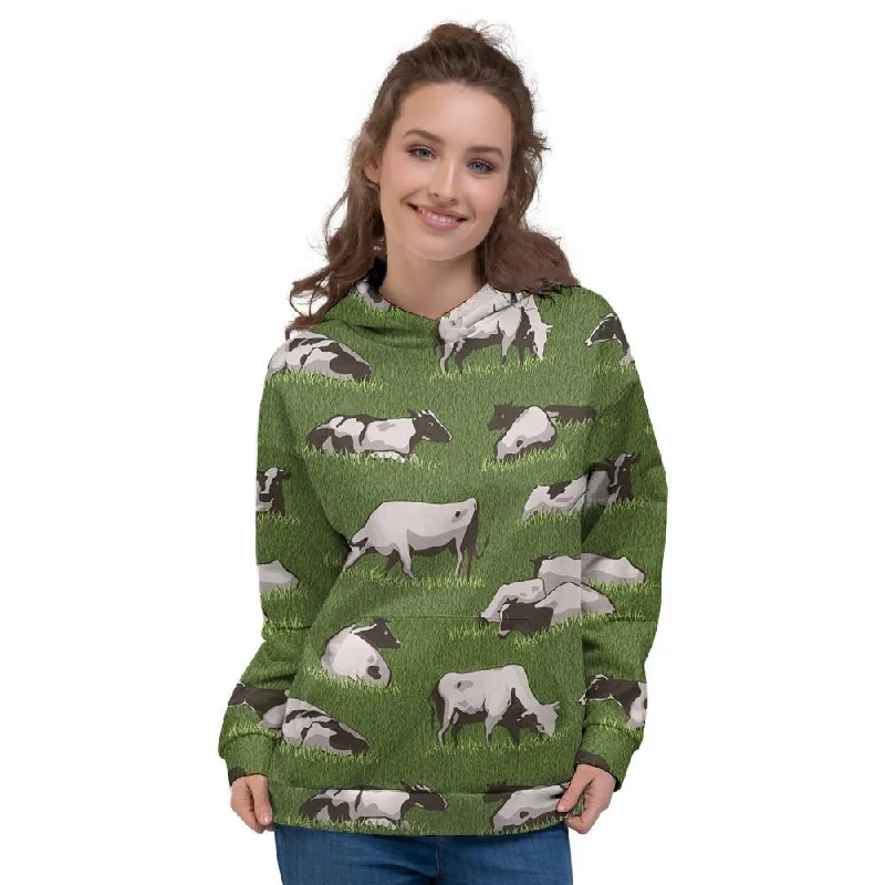 Crazy Savings Cow In Grass Print Women's Hoodie