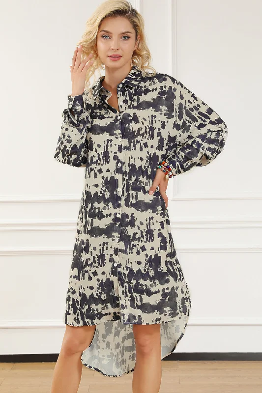 Big Savings long sleeve dressPrinted Collared Neck Shirt Dress
