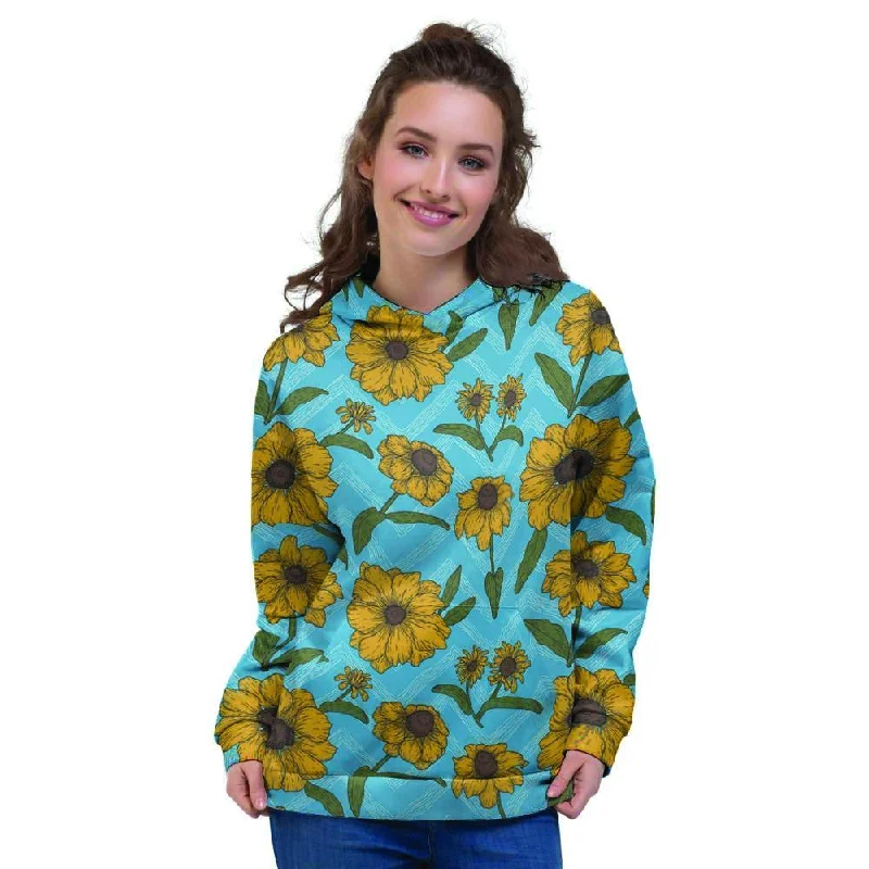 Now or Never Blue Zigzag Sunflower Women's Hoodie