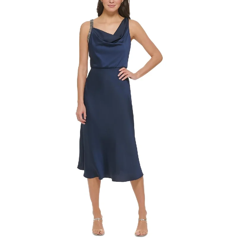 Super Deal one-shoulder dressDKNY Womens Embellished Straps Crepe Midi Dress