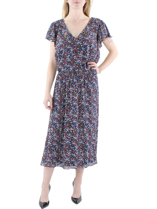 Fantastic Deals trendy dressPlus Womens Floral Midi Midi Dress