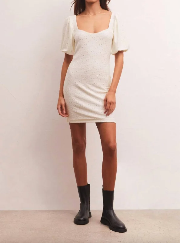Midnight Madness stylish dressBelle Knit Eyelet Mini Dress In White