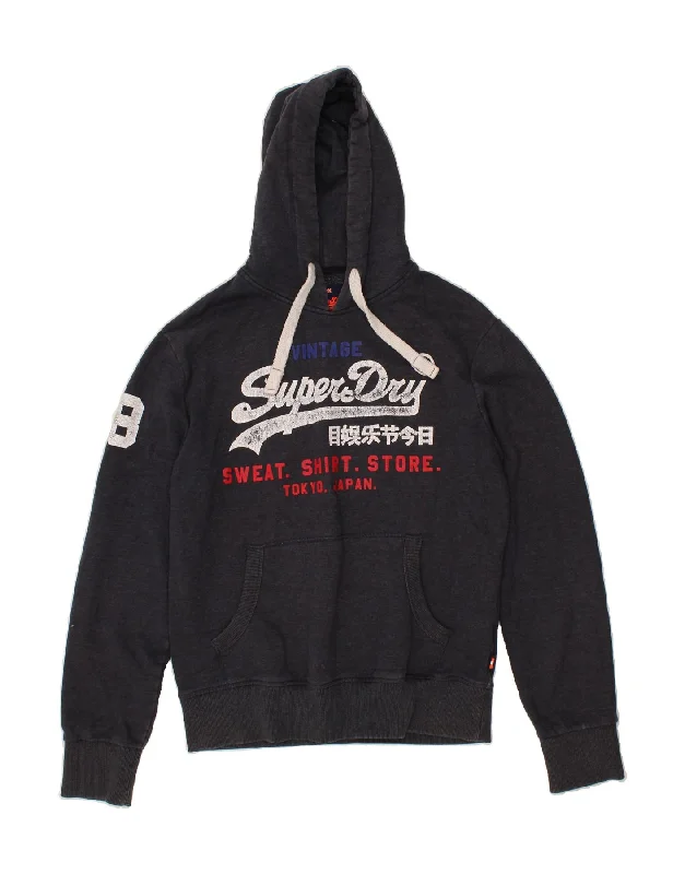 Exclusive Savings SUPERDRY Mens Graphic Hoodie Jumper Large Navy Blue Flecked Cotton