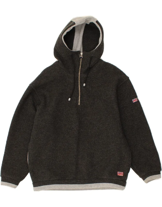 Unbeatable Prices VINTAGE Mens Zip Neck Hoodie Jumper Medium Black Colourblock