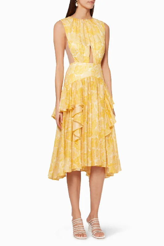 Limited Stock silk dressGrosvenor Dress In Yellow Floral