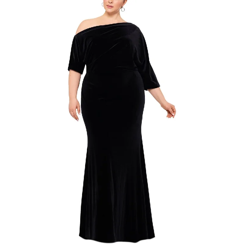 Friends and Family Sale ashionable dressBetsy & Adam Womens Plus Velvet One Shoulder Evening Dress