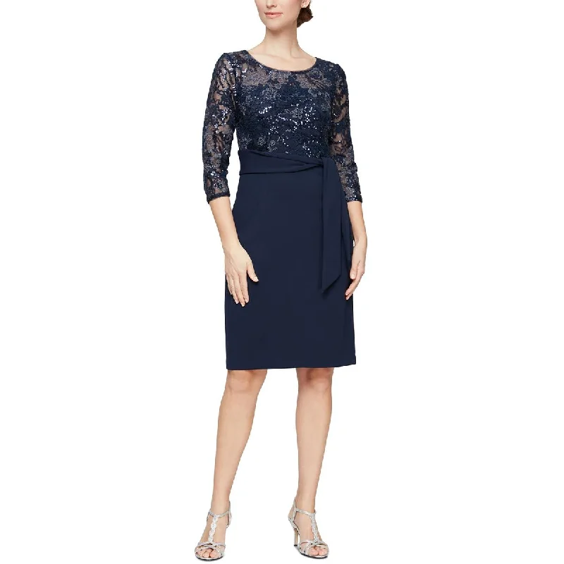 Super Sale tiered dressAlex Evenings Womens Mesh Knee Length Sheath Dress
