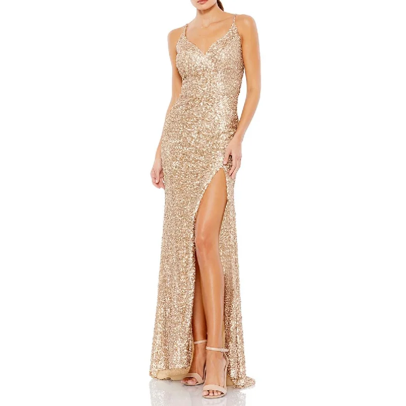 Limited Availability printed dressMac Duggal Womens Metallic Sequin Evening Dress