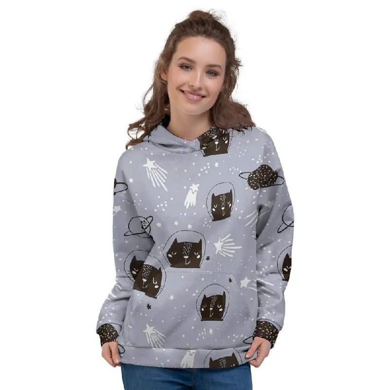 Steals and Deals Cute Astronaut Cat Print Women's Hoodie