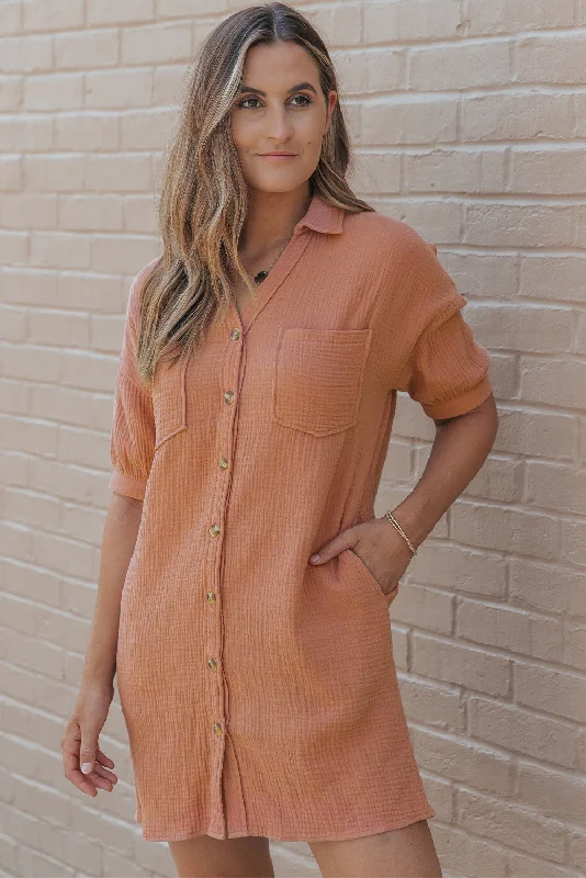 Savings Event denim dressCollared Neck Mini Dress with Pockets
