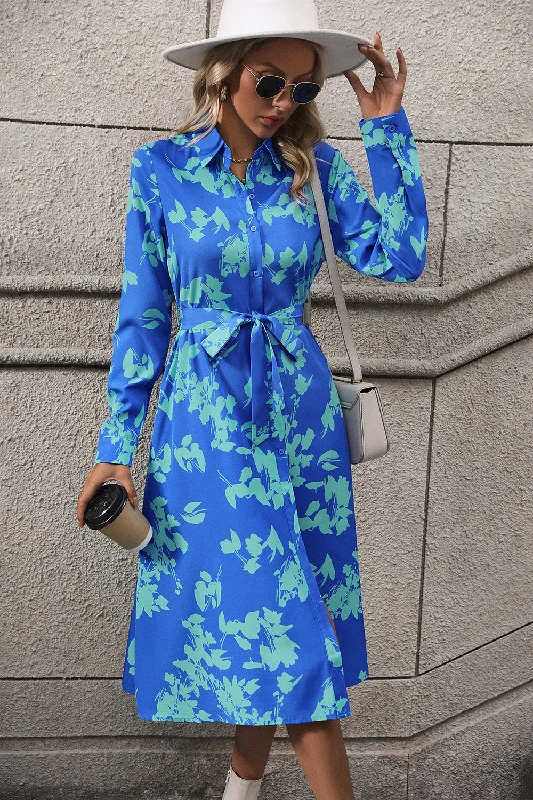 Huge Discounts draped dressPrinted Button Up Tie Waist Dress