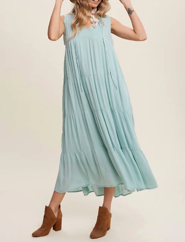 Clearance Sale luxury dressFront Tie-Tiered Maxi Dresd In Aqua