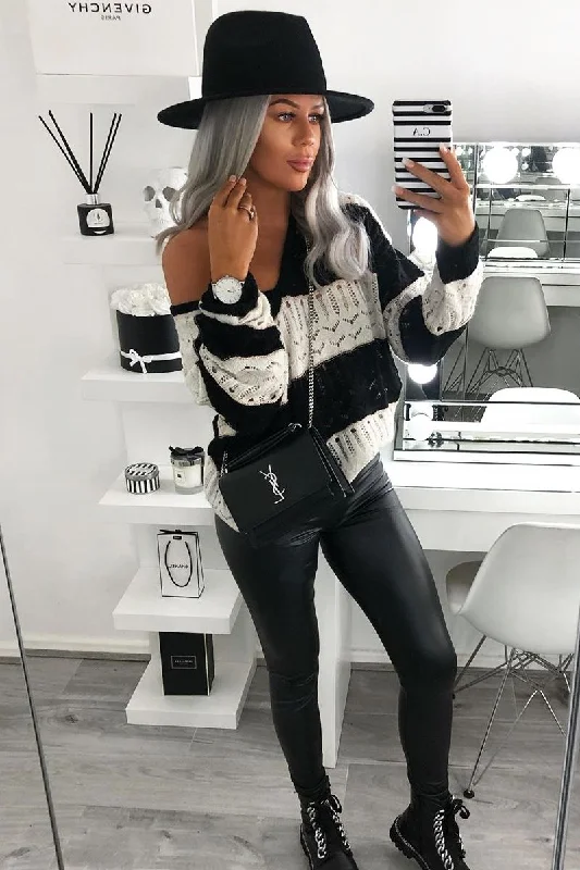 Mega Sale pullover for layeringBlack Striped Metallic Thread Knit Jumper - Aarolyn