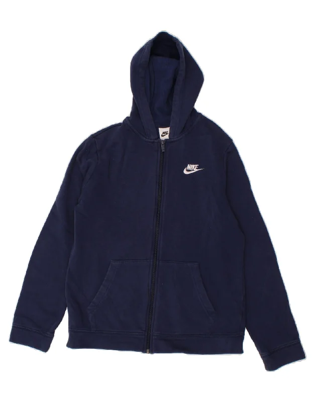 Super Bargain NIKE Boys Zip Hoodie Sweater 13-14 Years XL Navy Blue Cotton