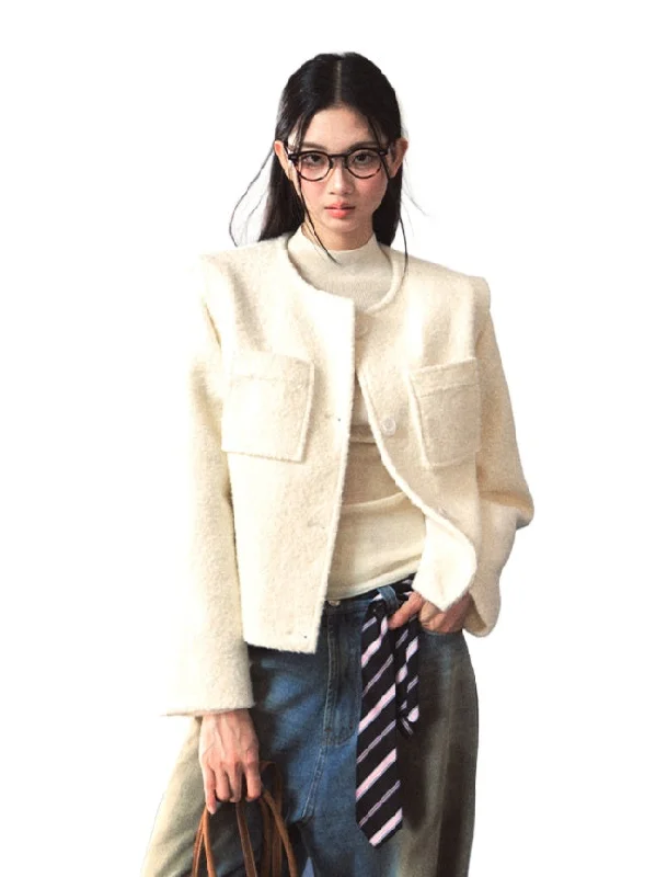 Today Only fashionable utility jacketWhite Crewneck Elegant Chanel-Style Jacket