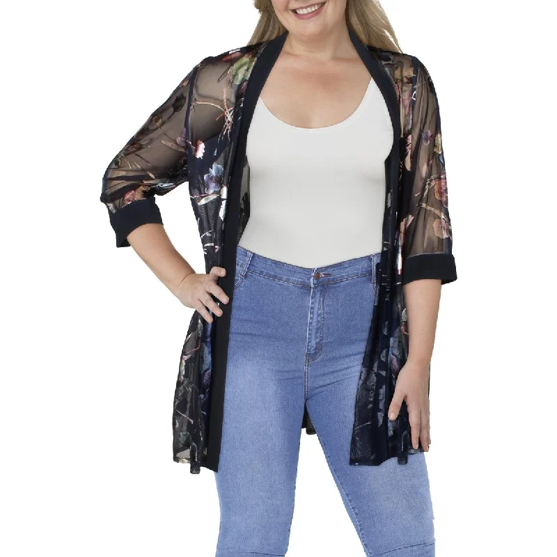 YEAR-End Sale fitted bomber jacketPlus Womens Mesh Foiled Duster Blazer