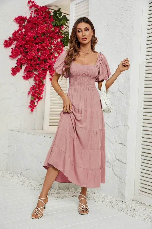 Discount Days long-sleeve floral dressSmocked Square Neck Tiered Dress
