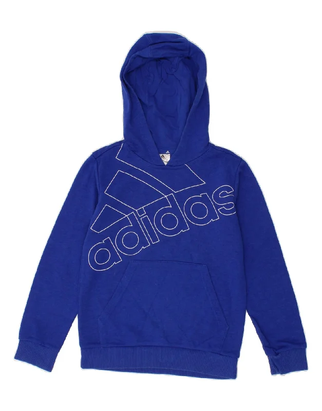 Discount Extravaganza ADIDAS Boys Graphic Hoodie Jumper 8-9 Years Blue Cotton