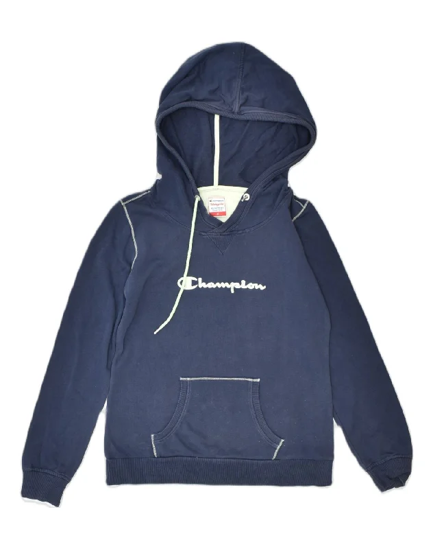Major Savings trendy hooded sweatshirtCHAMPION Womens Heritage Fit Hoodie Jumper UK 14 Medium Navy Blue Cotton