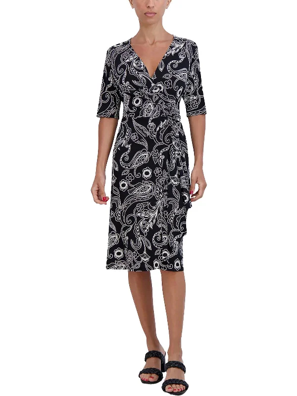 Flash Deals floral dressPetites Womens O-Ring Midi Wrap Dress