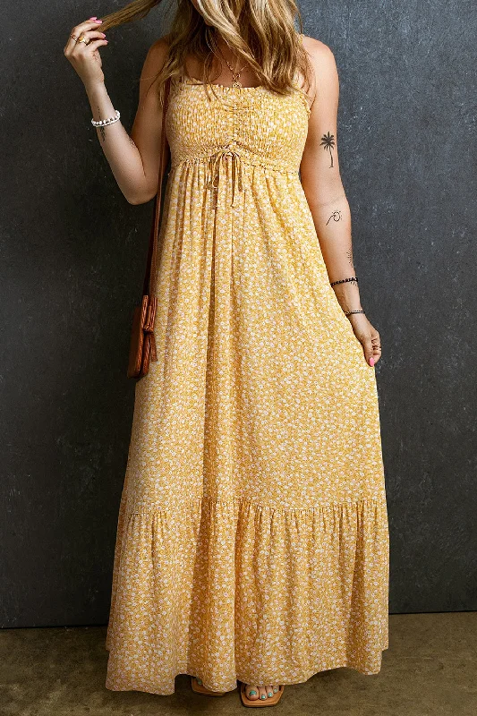 Best Bargains party-ready dressSmocked Printed Square Neck Maxi Cami Dress