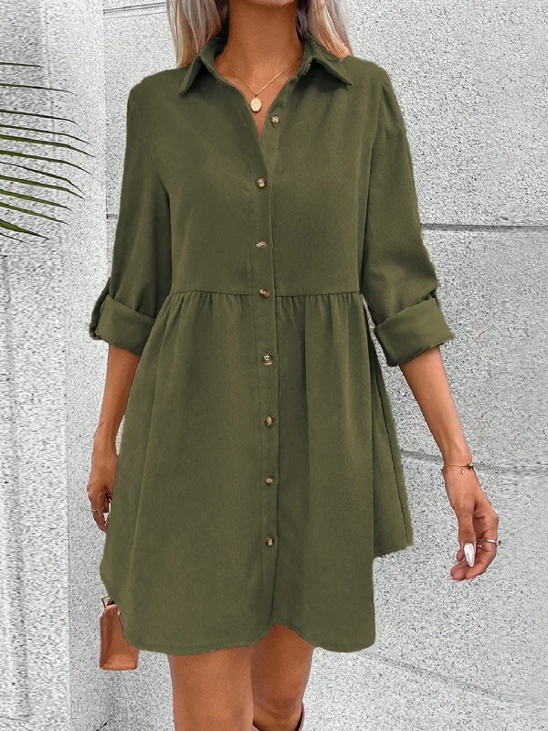 Massive Deals minimalistic dressButton Up Collared Neck Long Sleeve Dress