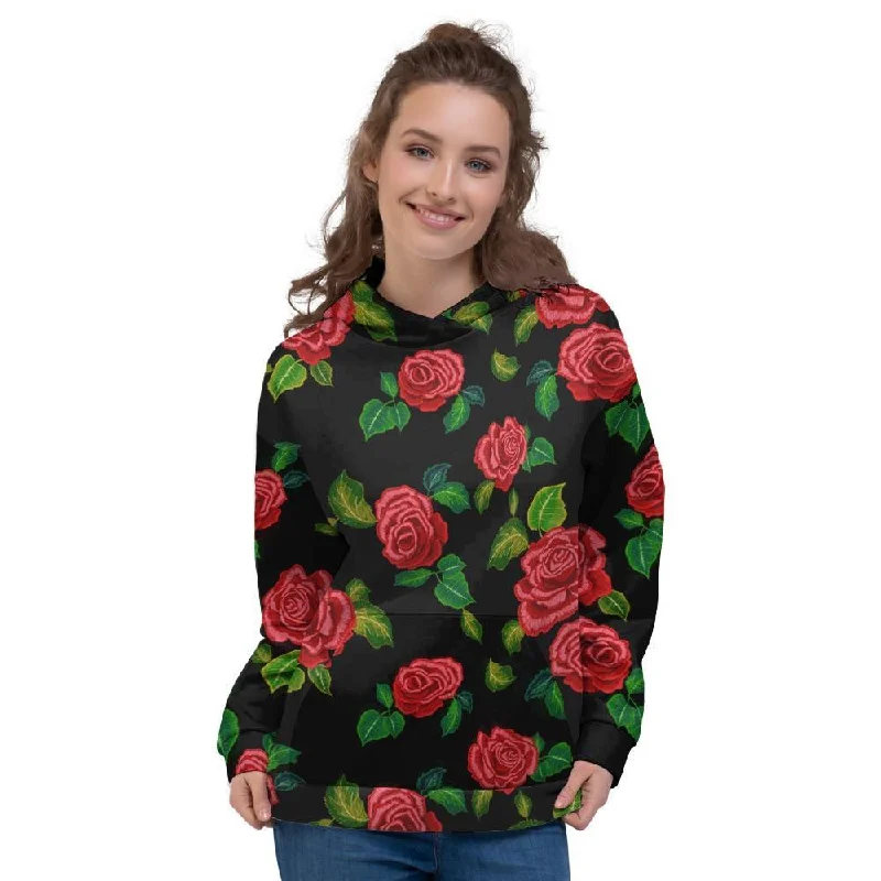 Bargain Blast Embroidery Red Rose Floral Print Women's Hoodie