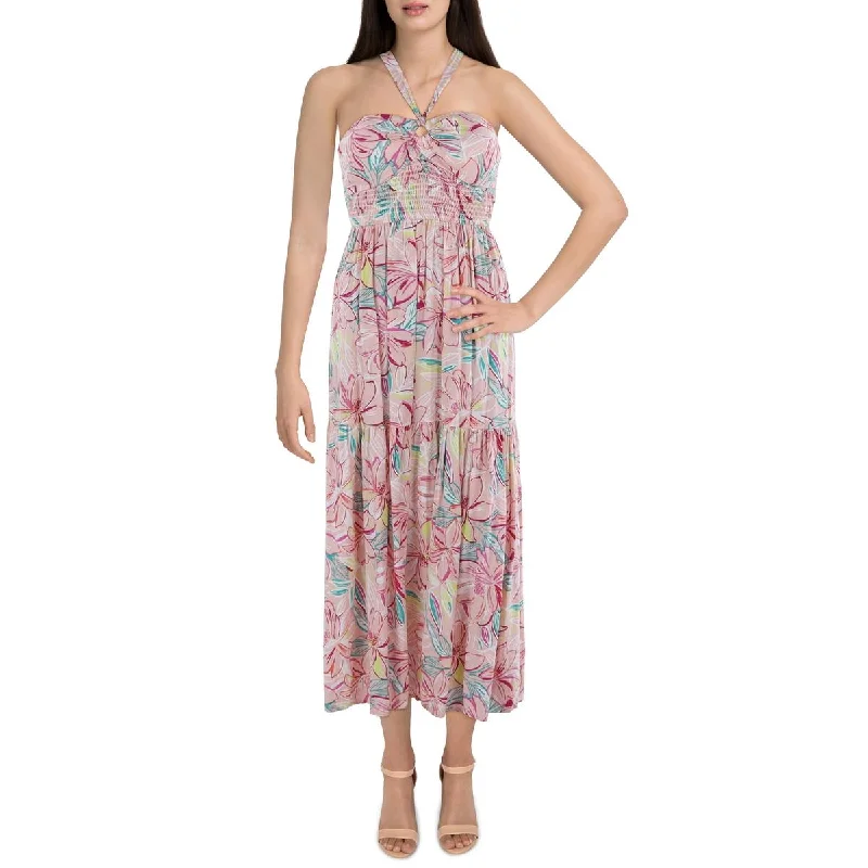 Bargain Bin summer floral dressAqua Womens Smocked Floral Midi Dress