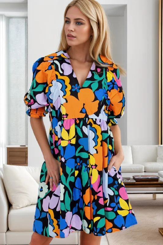 Daily Deals classic fit-and-flare dressPrinted Johnny Collar Half Sleeve Mini Dress
