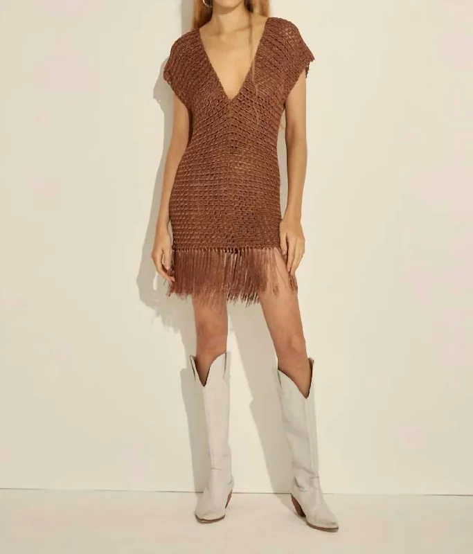 Seasonal Sale midi dressCrochet V Neck Dress In Brown