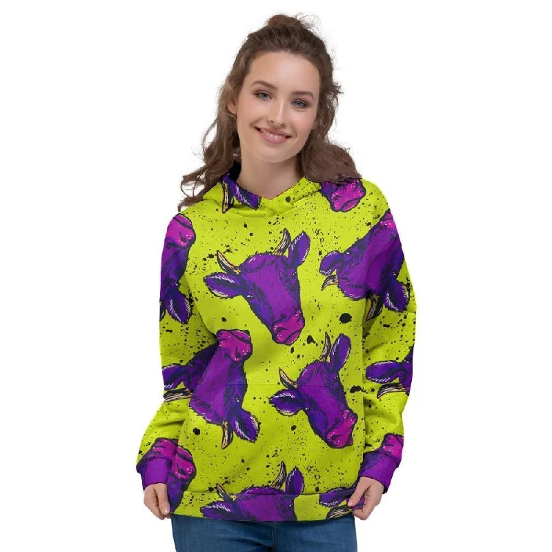 New Markdowns Abstract Neon Cow Print Women's Hoodie