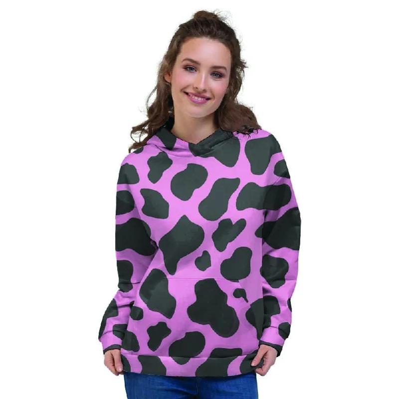 Grand Opening Sale Black Pink Cow Print Women's Hoodie
