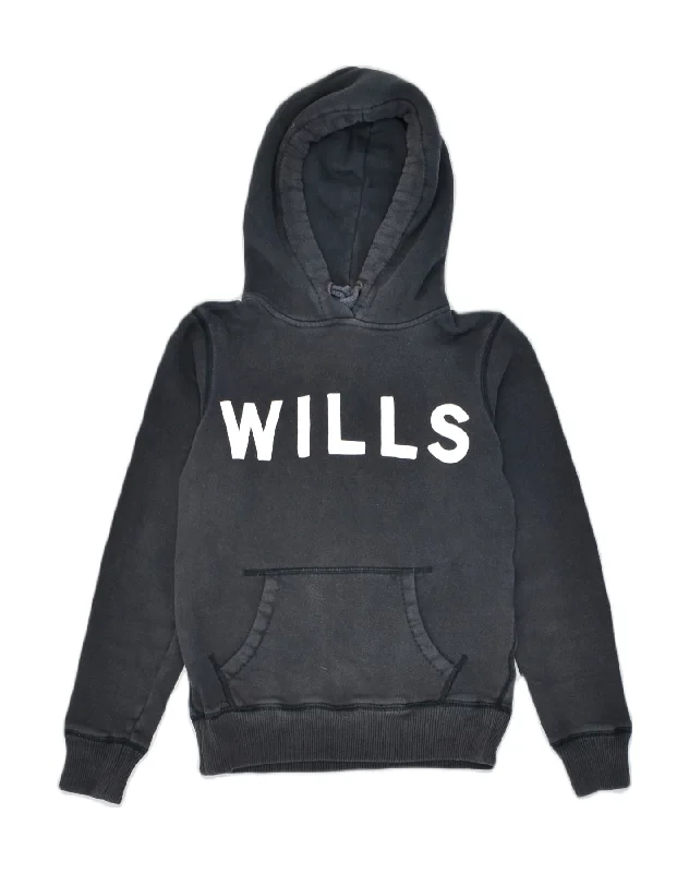 Hurry In casual streetwear hoodieJACK WILLS Womens Graphic Hoodie Jumper UK 8 Small Black Cotton