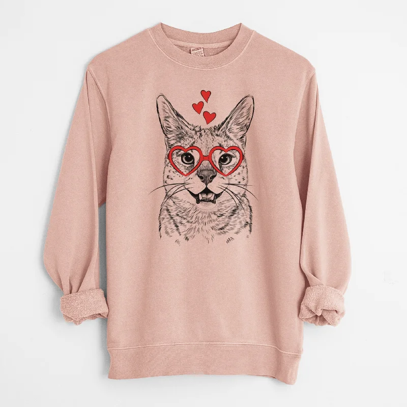 Buy More, Save More premium athletic sweatshirtValentine Lucky the Serval Cat - Unisex Pigment Dyed Crew Sweatshirt