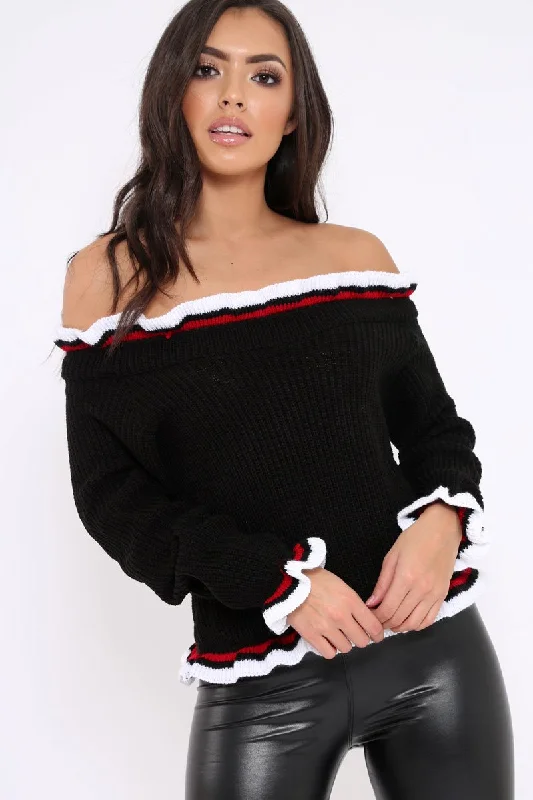 Doorbuster Deal cozy sweatshirtBlack Stripe Bardot Knitted Jumper - Bailey
