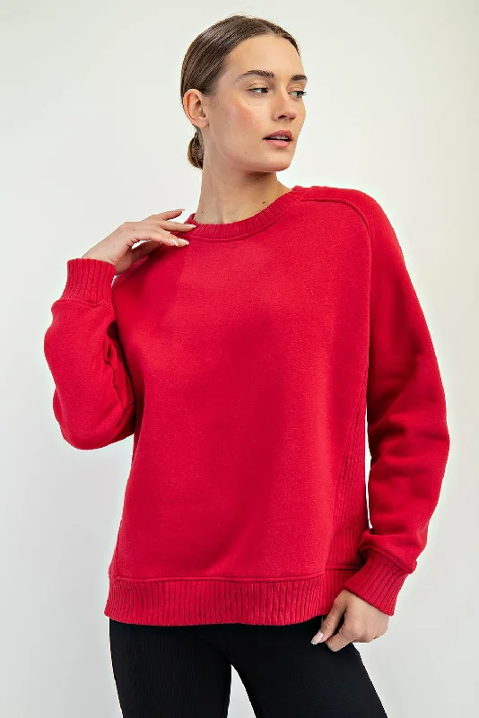 Best Seller warm weather jacketFleece French Terry Crew Neck Sweatshirt- True Red