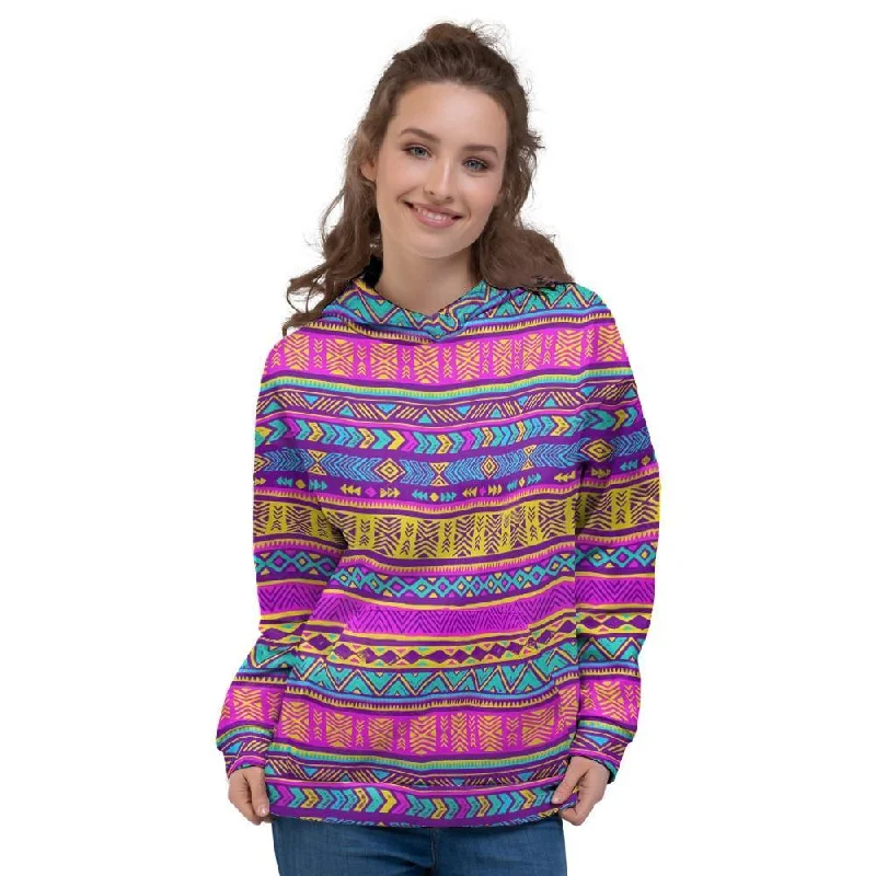 Don't Wait Colorful Neon Tribal Navajo Aztec Print Women's Hoodie