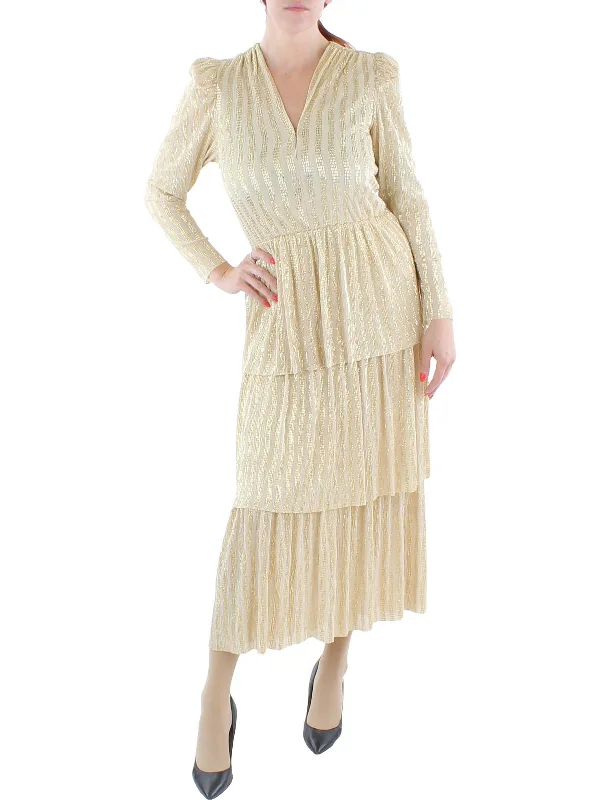 Deal Mania casual shift dressWomens Crinkled Metallic Midi Dress