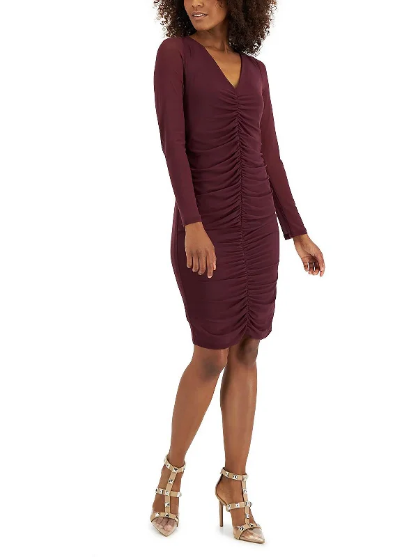 Season Finale Sale wrap-around dressPetites Womens Ruched Mini Bodycon Dress