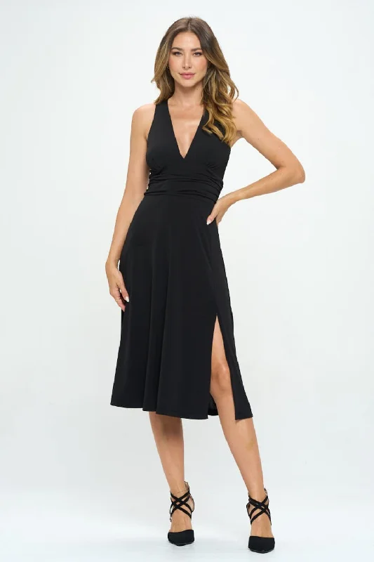 Can't Be Beat cocktail dressRENEE C Ruched Waist Sleeveless Slit Dress