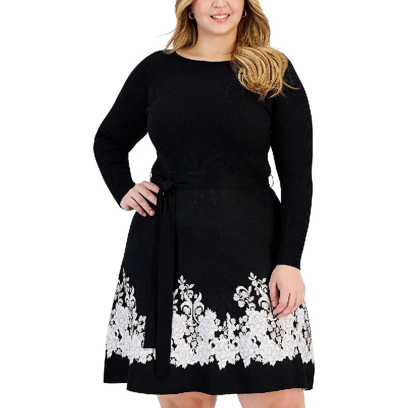New Deals casual summer dressTaylor Womens Plus Knee-Length Floral Print Sweaterdress