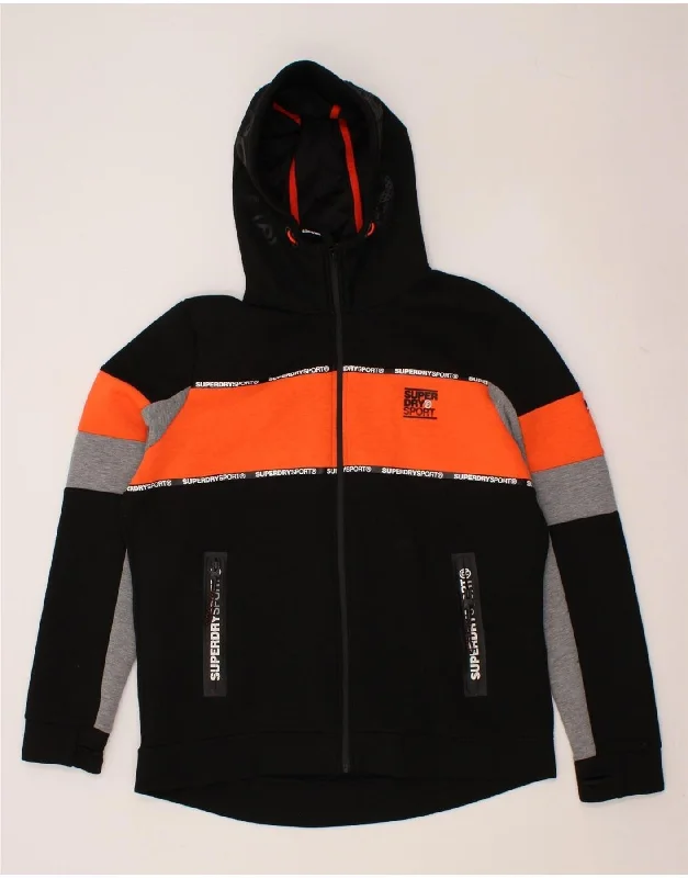 Now or Never SUPERDRY Mens Graphic Zip Hoodie Sweater 2XL Black Colourblock Polyester