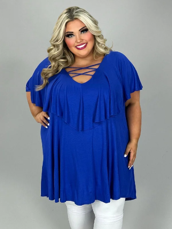 Doorbuster Deal velvet dress50 SSS {Down To Dazzle} Royal Criss-Cross Ruffle Tunic EXTENDED PLUS SIZE 4X 5X 6X