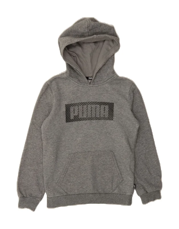 Super Sale PUMA Boys Graphic Hoodie Jumper 9-10 Years Grey Cotton
