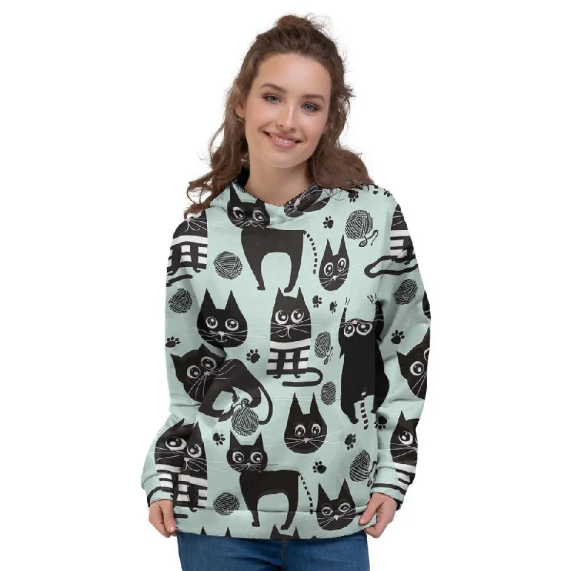 Shop and Save Cute Black Cat Print Women's Hoodie