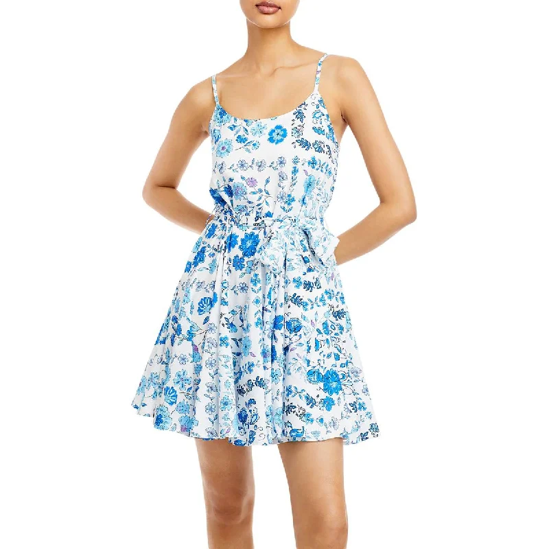 Overstock long-sleeve floral dressAqua Womens Floral Print Mini Fit & Flare Dress