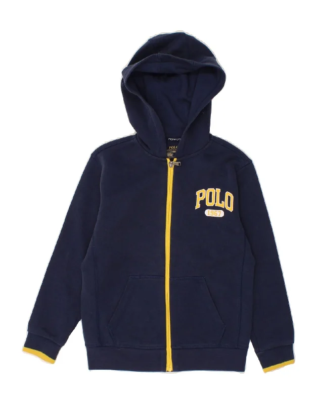 Bargain Bin POLO RALPH LAUREN Boys Graphic Zip Hoodie Sweater 6-7 Years Navy Blue