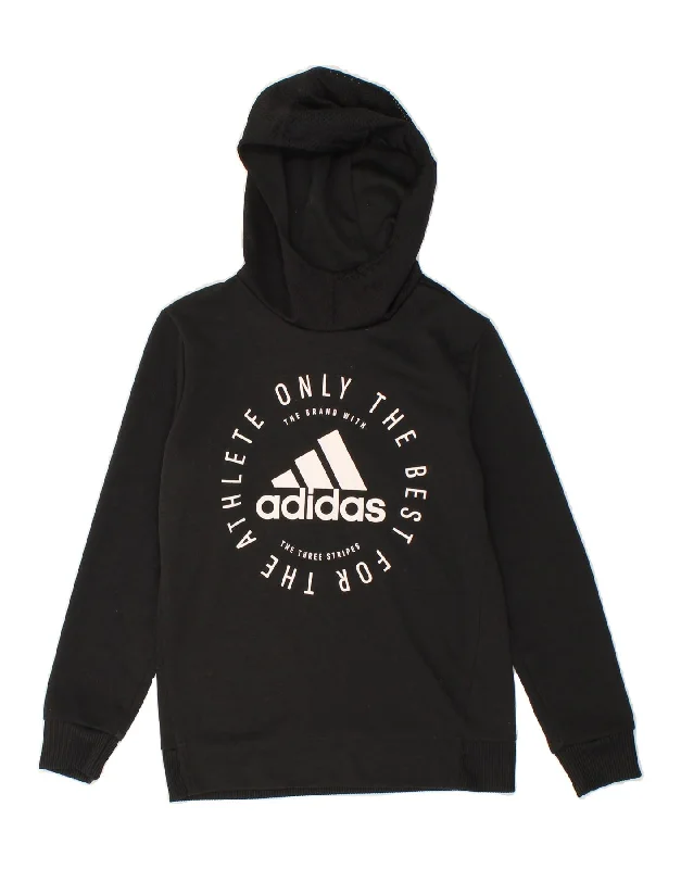 Price Blitz ADIDAS Boys Hoodie Jumper 11-12 Years Black Polyester